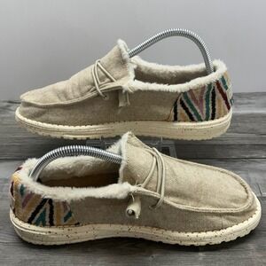Hey Dude Wendy Funk Wool Beige Southwestern Faux Fur Women's Loafers Size US 9